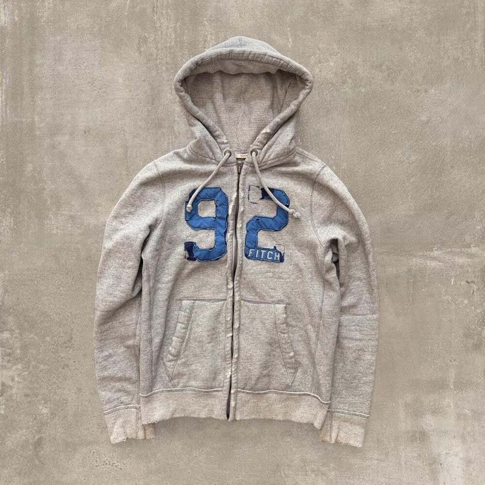 Abercrombie & Fitch Distressed Y2K Thermal Lined Full Zip Hoodie